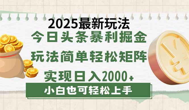 （14120期）今日头条2025最新玩法，思路简单，复制粘贴，轻松实现矩阵日入2000+_大叔资源库创业项目网-大叔资源库-资源-项目-副业-兼职-创业-大叔的库-大叔的库