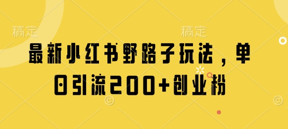 最新小红书野路子玩法，单日引流200+创业粉——大叔资源库创业项目网-大叔资源库-资源-项目-副业-兼职-创业-大叔的库-大叔的库