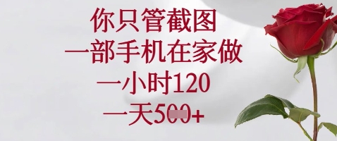 你只管截图，一部手机在家做，苹果安卓都可以，一小时120，一天5张+【揭秘】——大叔资源库创业项目网-大叔资源库-资源-项目-副业-兼职-创业-大叔的库-大叔的库