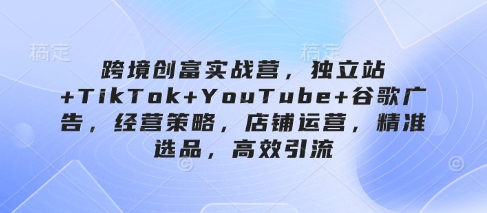跨境创富实战营，独立站+TikTok+YouTube+谷歌广告，经营策略，店铺运营，精准选品，高效引流——大叔资源库创业项目网-大叔资源库-资源-项目-副业-兼职-创业-大叔的库-大叔的库