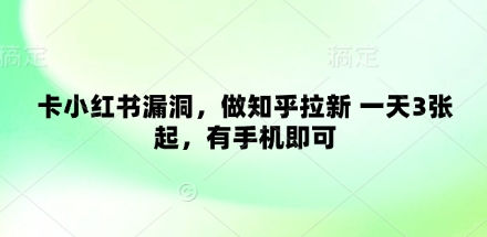 卡小红书漏洞，做知乎拉新 一天3张起，有手机即可——大叔资源库创业项目网-大叔资源库-资源-项目-副业-兼职-创业-大叔的库-大叔的库