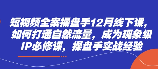 短视频全案操盘手12月线下课，如何打通自然流量，成为现象级IP必修课，操盘手实战经验——大叔资源库创业项目网-大叔资源库-资源-项目-副业-兼职-创业-大叔的库-大叔的库