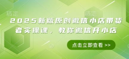 2025新版原创微信小店带货者实操课，教你微信开小店——大叔资源库创业项目网-大叔资源库-资源-项目-副业-兼职-创业-大叔的库-大叔的库