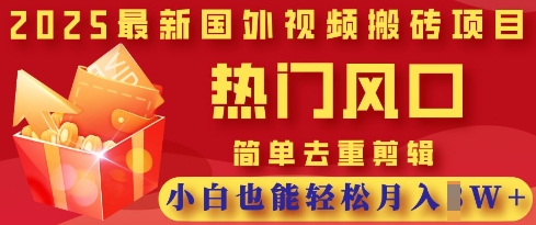 2025最新视频搬砖项目，热门风口，简单去重剪辑，小白也能轻松月入过W——大叔资源库创业项目网-大叔资源库-资源-项目-副业-兼职-创业-大叔的库-大叔的库
