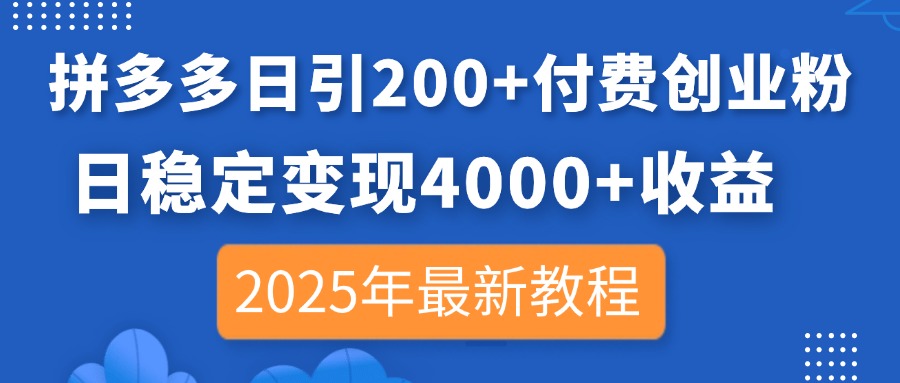 （14217期）拼多多日引200+付费创业粉，日稳定变现4000+收益，2025年最新教程_大叔资源库创业项目网-大叔资源库-资源-项目-副业-兼职-创业-大叔的库-大叔的库