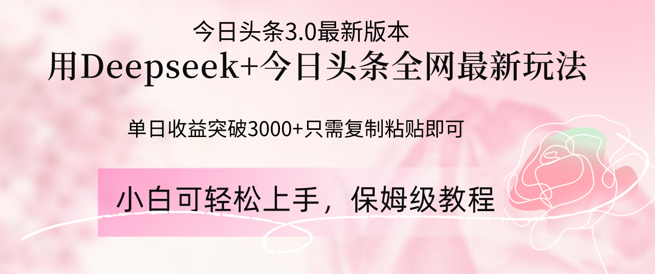 （14452期）Deepseek结合今日头条全网最新玩法，单日收益突破3000+，只需要简单的…_大叔资源库创业项目网-大叔资源库-资源-项目-副业-兼职-创业-大叔的库-大叔的库