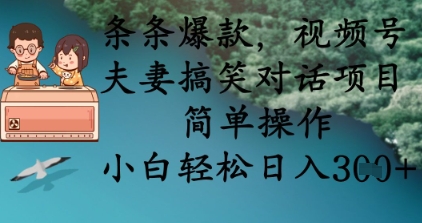 条条爆款，视频号夫妻搞笑对话项目，简单操作，小白轻松日入3张_大叔资源库-大叔资源库-资源-项目-副业-兼职-创业-大叔的库-大叔的库