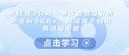 小红书3分钟一条作品精准引流创业粉300+，打造属于自己的流量帝国——大叔资源库创业项目网-大叔资源库-资源-项目-副业-兼职-创业-大叔的库-大叔的库