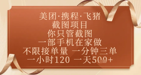 飞猪美团截图项目，你只管截图，一部手机在家做，正规平台无套路，一天5张+【揭秘】——大叔资源库创业项目网-大叔资源库-资源-项目-副业-兼职-创业-大叔的库-大叔的库