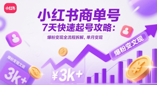 小红书商单号7天快速起号攻略：爆粉变现全流程拆解，单月变现3k+——大叔资源库创业项目网-大叔资源库-资源-项目-副业-兼职-创业-大叔的库-大叔的库