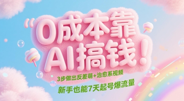 0成本靠AI搞钱！3步做出反差萌+治愈系视频，新手也能7天起号爆流量——大叔资源库创业项目网-大叔资源库-资源-项目-副业-兼职-创业-大叔的库-大叔的库