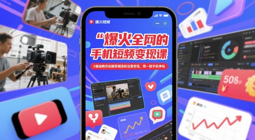 爆火全网的手机短视频变现课，0基础教你拍摄剪辑涨粉运营变现，用一部手机挣钱——大叔资源库创业项目网-大叔资源库-资源-项目-副业-兼职-创业-大叔的库-大叔的库