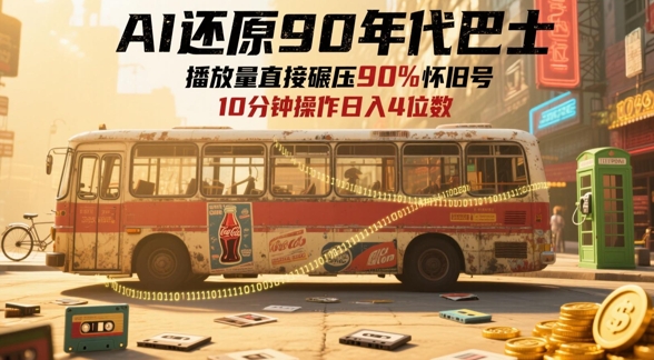 AI还原90年代巴士，一帧就让70后泪崩，播放量直接碾压90%怀旧号，每天操作十分钟，日入四位数——大叔资源库创业项目网-大叔资源库-资源-项目-副业-兼职-创业-大叔的库-大叔的库