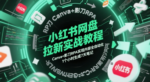 小红书网盘拉新实战教程，Canva+影刀RPA实现内容全自动化，1个小时生成7天笔记——大叔资源库创业项目网-大叔资源库-资源-项目-副业-兼职-创业-大叔的库-大叔的库