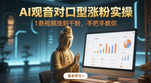 AI观音对口型涨粉实操，1条视频涨到千粉，手把手教你——大叔资源库创业项目网-大叔资源库-资源-项目-副业-兼职-创业-大叔的库-大叔的库