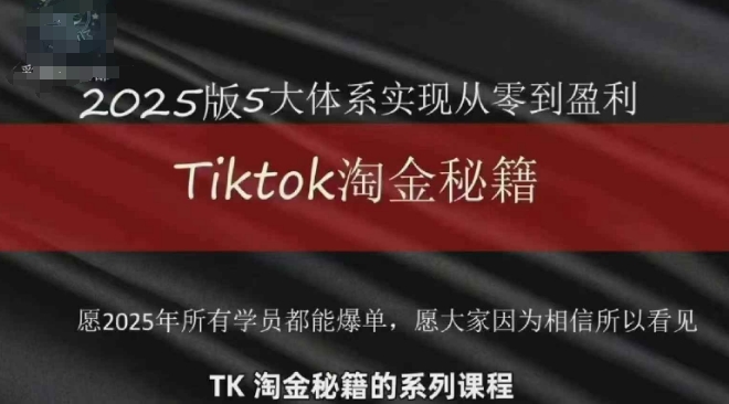 TikTok跨境2025淘金秘籍，​2025TikTok从0到盈利变现——大叔资源库创业项目网-大叔资源库-资源-项目-副业-兼职-创业-大叔的库-大叔的库