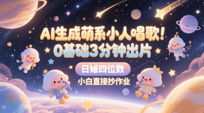 AI生成萌系小人唱歌，0基础3分钟出片，28个作品涨粉8.9W，单条最高19W赞，日入四位数，小白直接抄作业——大叔资源库创业项目网-大叔资源库-资源-项目-副业-兼职-创业-大叔的库-大叔的库