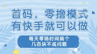 首码，零撸模式，有快手就可以做，每天零碎时间搞个几张不成问题【揭秘】——大叔资源库创业项目网-大叔资源库-资源-项目-副业-兼职-创业-大叔的库-大叔的库