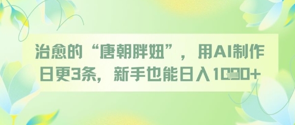 治愈的“唐朝胖妞”，用AI制作日更3条，新手也能日入多张——大叔资源库创业项目网-大叔资源库-资源-项目-副业-兼职-创业-大叔的库-大叔的库