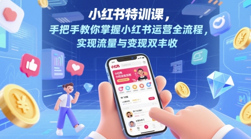 小红书特训课，手把手教你掌握小红书运营全流程，实现流量与变现双丰收——大叔资源库创业项目网-大叔资源库-资源-项目-副业-兼职-创业-大叔的库-大叔的库