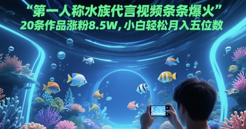 第一人称水族代言视频条条爆火，20条作品涨粉8.5W，小白轻松月入五位数——大叔资源库创业项目网-大叔资源库-资源-项目-副业-兼职-创业-大叔的库-大叔的库