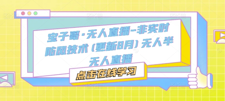 宝子哥·无人直播-非实时防风技术(更新25年5月)无人半无人直播——大叔资源库创业项目网-大叔资源库-资源-项目-副业-兼职-创业-大叔的库-大叔的库
