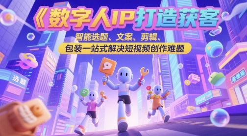 数字人IP打造获客变现实操课，智能选题、文案、剪辑、包装一站式解决短视频创作难题——大叔资源库创业项目网-大叔资源库-资源-项目-副业-兼职-创业-大叔的库-大叔的库