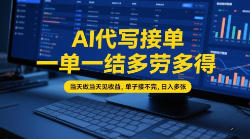 AI代写接单，一单一结多劳多得，当天做当天见收益，单子接不完，日入多张【全网最全实操课程】——大叔资源库创业项目网-大叔资源库-资源-项目-副业-兼职-创业-大叔的库-大叔的库