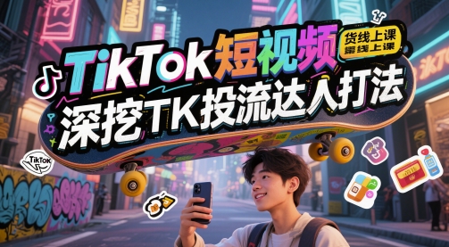 TikTok短视频带货线上课，深挖TK投流达人打法——大叔资源库创业项目网-大叔资源库-资源-项目-副业-兼职-创业-大叔的库-大叔的库