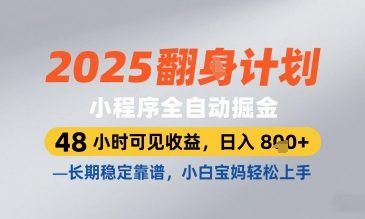2025小程序全自动掘金，48 小时可见收益，日入8张，长期稳定靠谱，小白宝妈轻松上手【揭秘】——大叔资源库创业项目网-大叔资源库-资源-项目-副业-兼职-创业-大叔的库-大叔的库