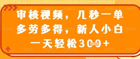 视频审核员，几秒一单，不限时间，不限地点，多做多得，新人小白一天轻松几张+【揭秘】——大叔资源库创业项目网-大叔资源库-资源-项目-副业-兼职-创业-大叔的库-大叔的库