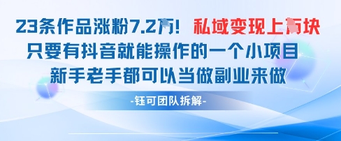 抖音私域项目23条作品涨粉7.2W，私域变现1W——大叔资源库创业项目网-大叔资源库-资源-项目-副业-兼职-创业-大叔的库-大叔的库