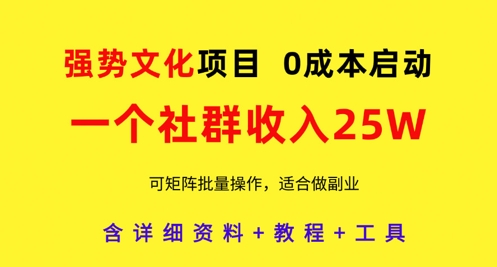 强势文化项目，一个社群收入25个W，0成本启动，可矩阵批量操作，原创详细实操教程——大叔资源库创业项目网-大叔资源库-资源-项目-副业-兼职-创业-大叔的库-大叔的库