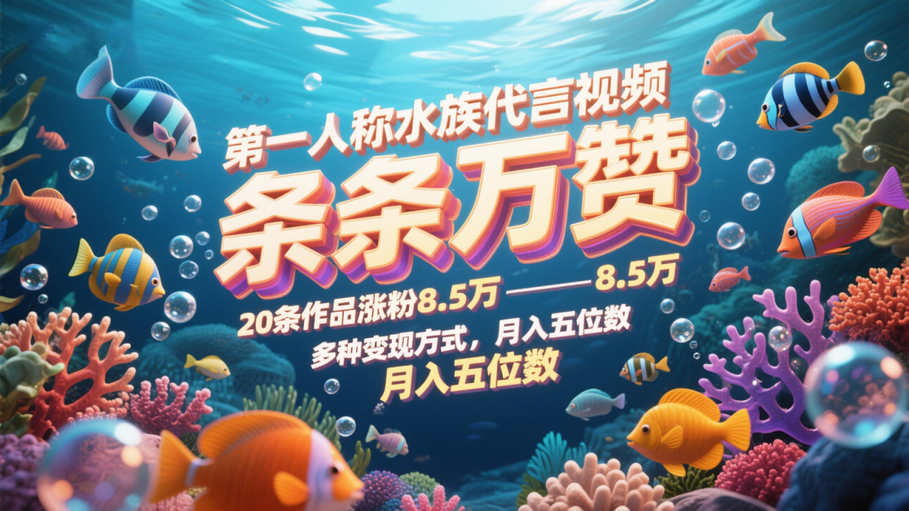 第一人称水族代言视频，条条万赞，20条作品涨粉8.5万，多种变现方式月，入五位数_大叔资源库-大叔资源库-资源-项目-副业-兼职-创业-大叔的库-大叔的库