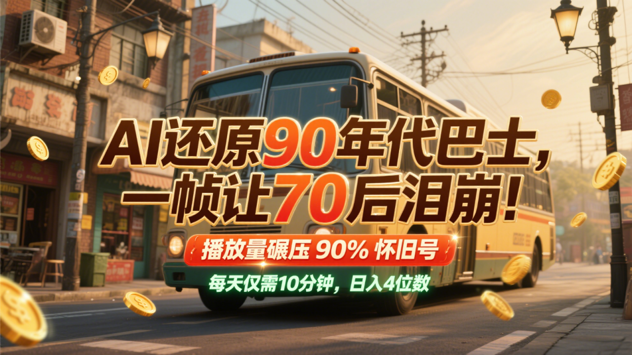 AI还原90年代巴士，一帧让70后泪崩！播放量碾压90%怀旧号，每天10分钟，日入4位数_大叔资源库-大叔资源库-资源-项目-副业-兼职-创业-大叔的库-大叔的库