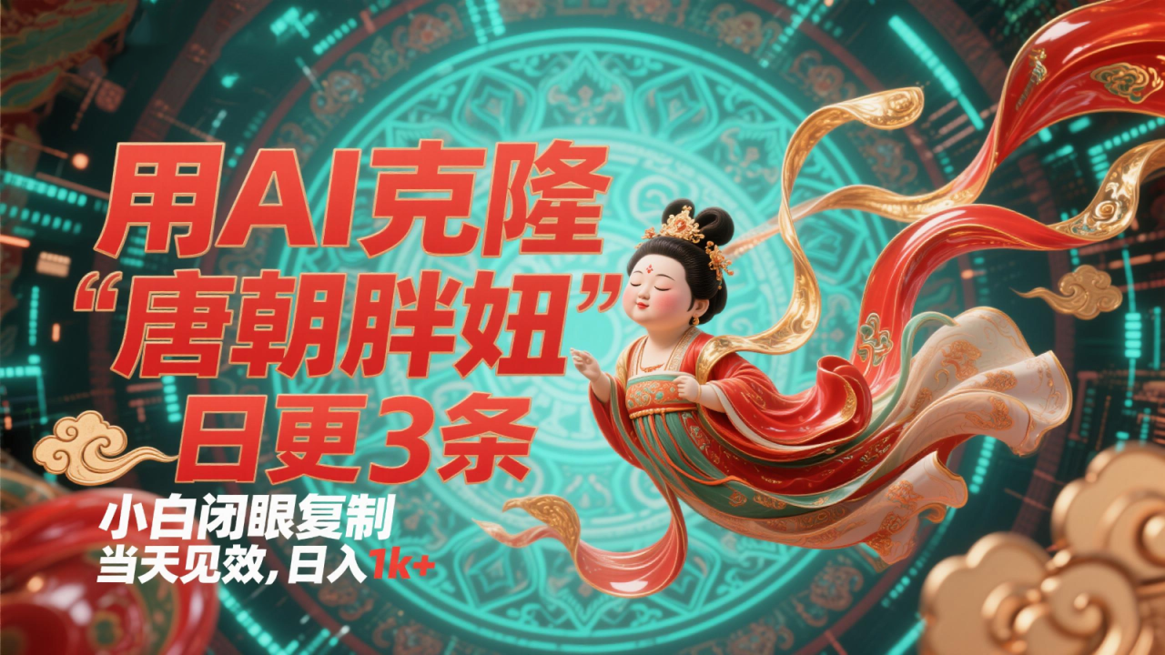 用AI克隆“唐朝胖妞”日更3条，平台疯狂推流，小白闭眼复制，当天见效，日入1k+_大叔资源库-大叔资源库-资源-项目-副业-兼职-创业-大叔的库-大叔的库