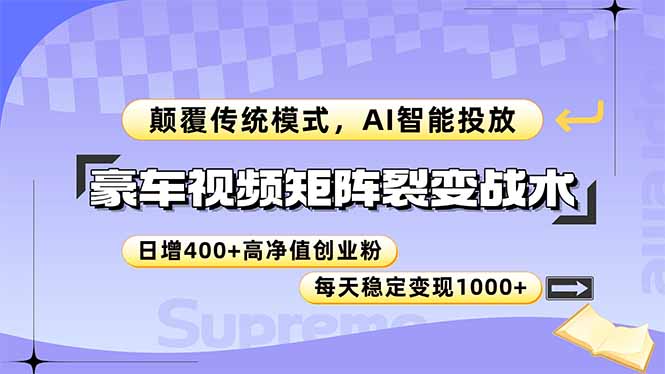 （14903期）豪车视频矩阵裂变战术，颠覆传统模式，AI智能投放，日增400+高净值创业…_大叔资源库创业项目网-大叔资源库-资源-项目-副业-兼职-创业-大叔的库-大叔的库