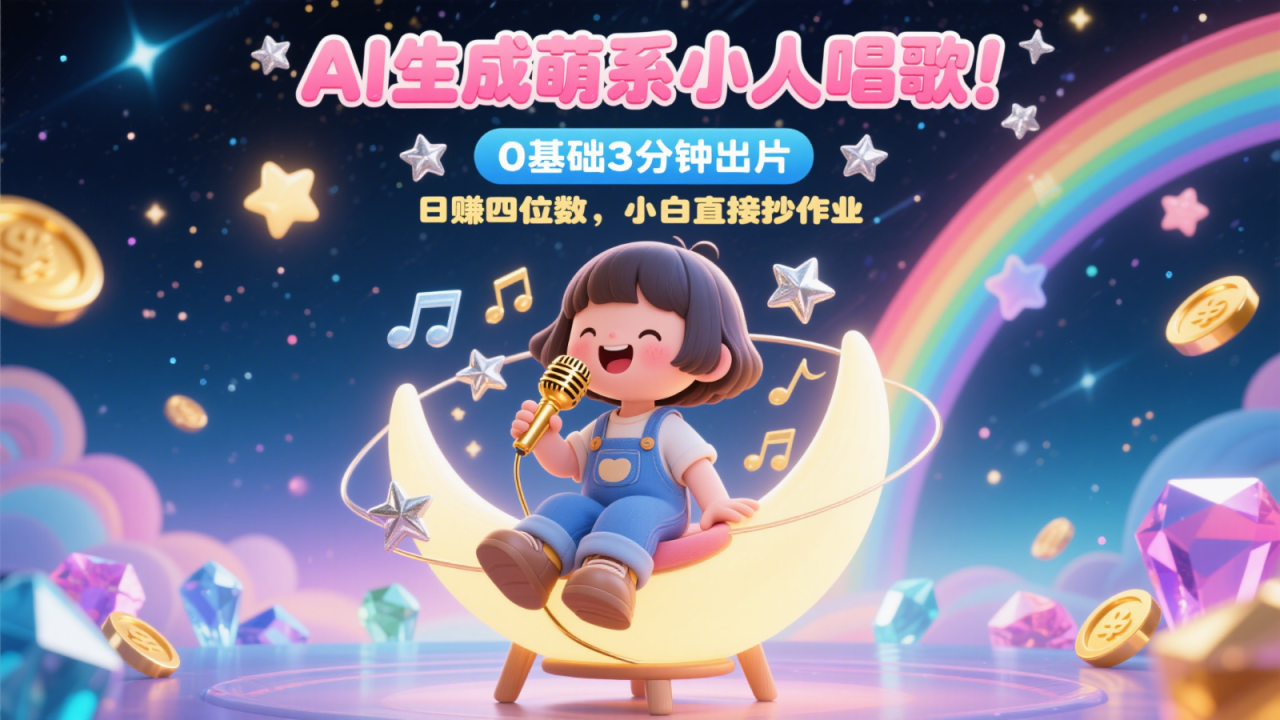 AI生成萌系小人唱歌！0基础3分钟出片，28个作品涨粉9万，日赚四位数，小白直接抄作业_大叔资源库-大叔资源库-资源-项目-副业-兼职-创业-大叔的库-大叔的库